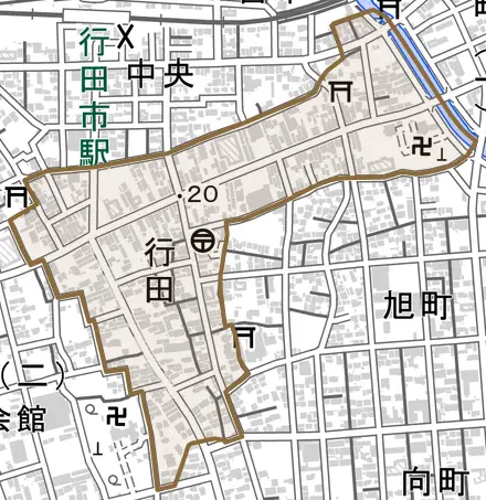 行田とその周辺の地図。町の範囲を重ねている