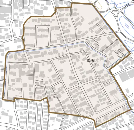 城南とその周辺の地図。町の範囲を重ねている