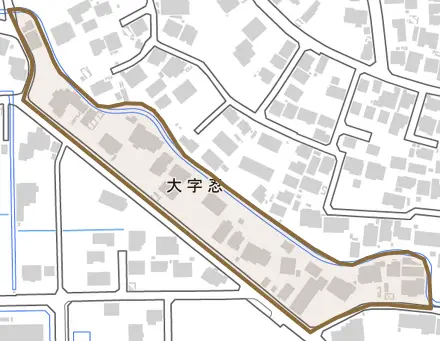 大字忍とその周辺の地図。町の範囲を重ねている