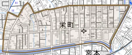 栄町とその周辺の地図。町の範囲を重ねている