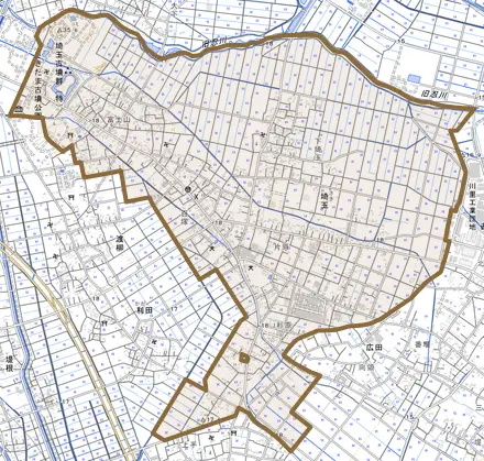大字埼玉とその周辺の地図。町の範囲を重ねている