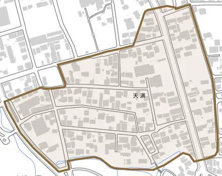 天満とその周辺の地図。町の範囲を重ねている