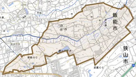 大字芦苅場とその周辺の地図。町の範囲を重ねている