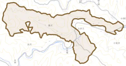 大字原市場とその周辺の地図。町の範囲を重ねている