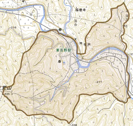 大字平戸とその周辺の地図。町の範囲を重ねている