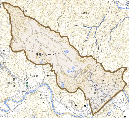大字久須美とその周辺の地図。町の範囲を重ねている
