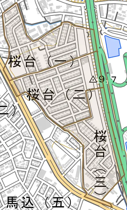 桜台とその周辺の地図。町の範囲を重ねている