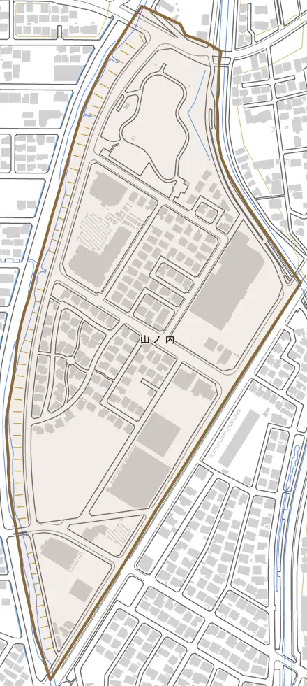 山ノ内とその周辺の地図。町の範囲を重ねている