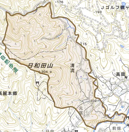 大字清流とその周辺の地図。町の範囲を重ねている