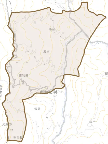 大字坂本とその周辺の地図。町の範囲を重ねている