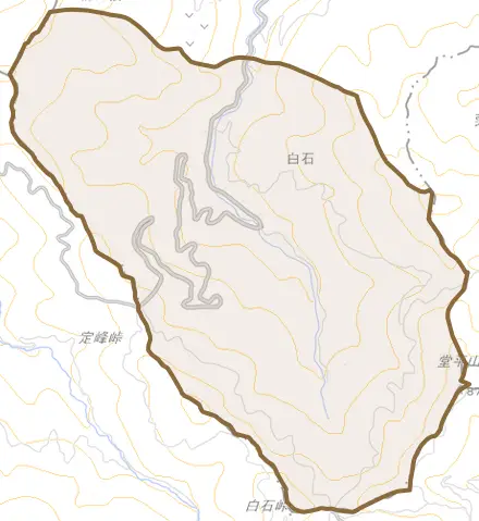 大字白石とその周辺の地図。町の範囲を重ねている