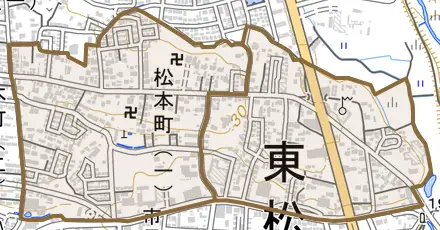 松本町とその周辺の地図。町の範囲を重ねている