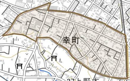 幸町とその周辺の地図。町の範囲を重ねている