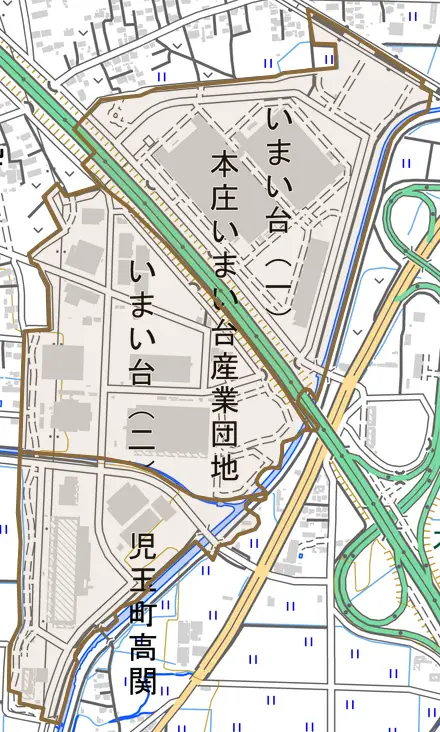 いまい台とその周辺の地図。町の範囲を重ねている