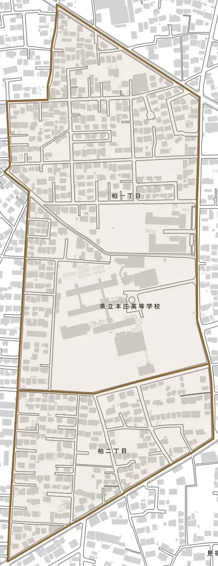 柏とその周辺の地図。町の範囲を重ねている