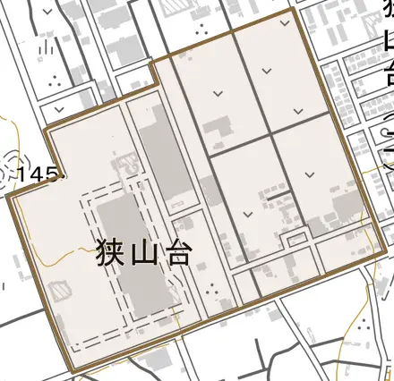 大字狭山台とその周辺の地図。町の範囲を重ねている