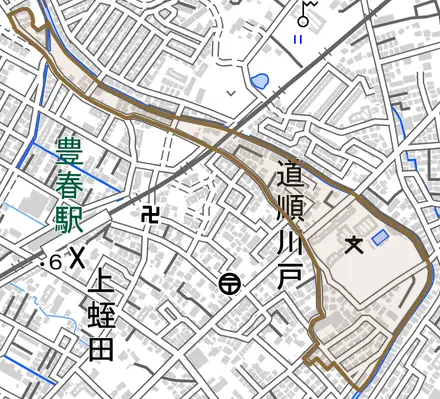 道順川戸とその周辺の地図。町の範囲を重ねている