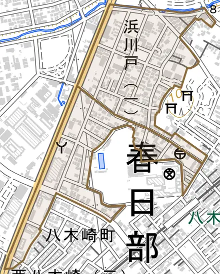 浜川戸とその周辺の地図。町の範囲を重ねている