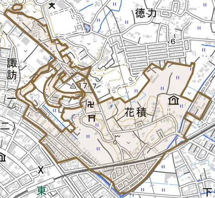 花積とその周辺の地図。町の範囲を重ねている