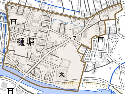 樋堀とその周辺の地図。町の範囲を重ねている