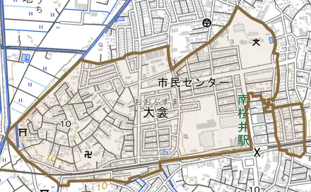 大衾とその周辺の地図。町の範囲を重ねている