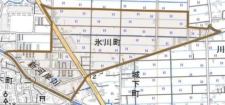 氷川町とその周辺の地図。町の範囲を重ねている