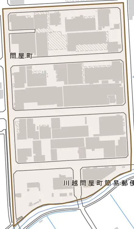 問屋町とその周辺の地図。町の範囲を重ねている