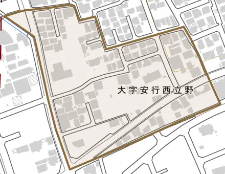 大字安行西立野とその周辺の地図。町の範囲を重ねている