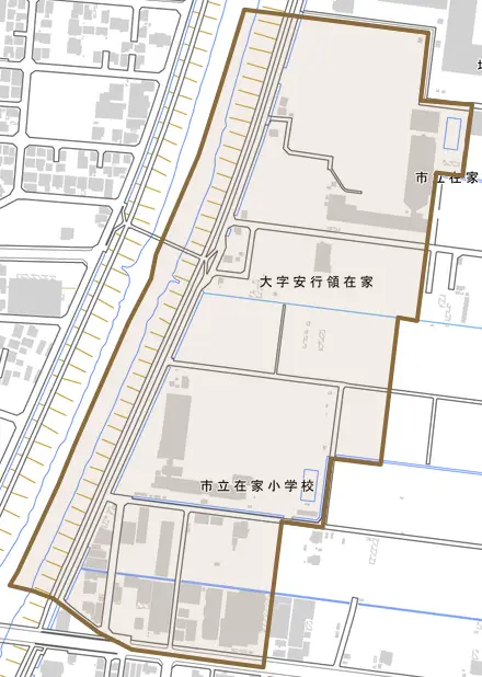 大字安行領在家とその周辺の地図。町の範囲を重ねている