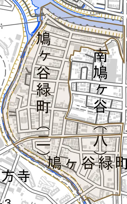 鳩ヶ谷緑町とその周辺の地図。町の範囲を重ねている