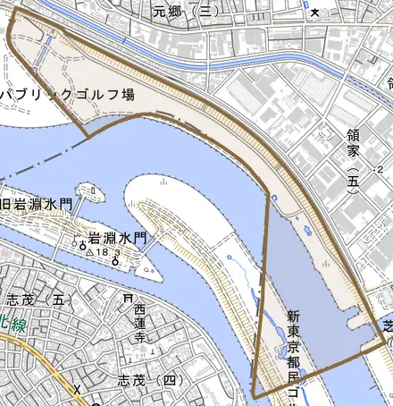 河原町とその周辺の地図。町の範囲を重ねている