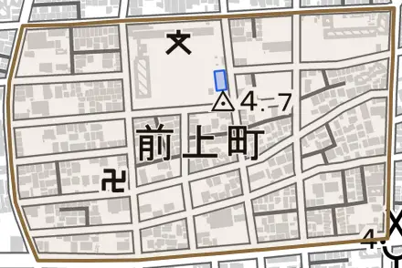 前上町とその周辺の地図。町の範囲を重ねている