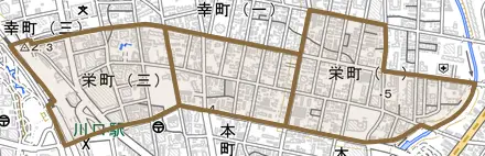 栄町とその周辺の地図。町の範囲を重ねている