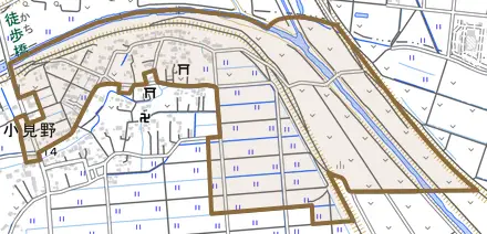 大字松永とその周辺の地図。町の範囲を重ねている