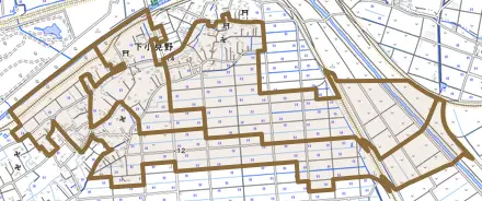 大字下小見野とその周辺の地図。町の範囲を重ねている