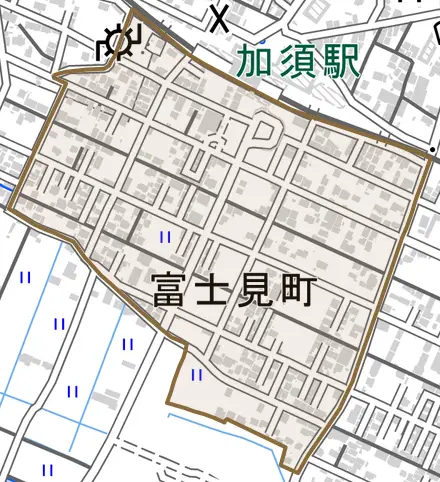 富士見町とその周辺の地図。町の範囲を重ねている