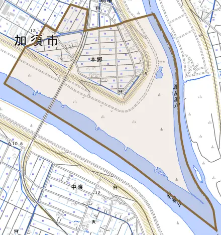 本郷とその周辺の地図。町の範囲を重ねている