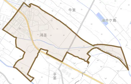 鴻茎とその周辺の地図。町の範囲を重ねている