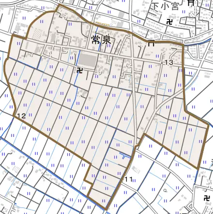 常泉とその周辺の地図。町の範囲を重ねている