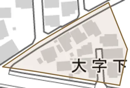 大字下石戸上とその周辺の地図。町の範囲を重ねている