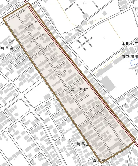 富士見町とその周辺の地図。町の範囲を重ねている