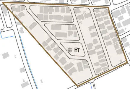 幸町とその周辺の地図。町の範囲を重ねている