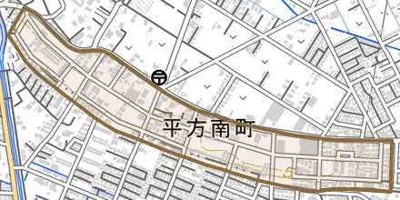 平方南町とその周辺の地図。町の範囲を重ねている
