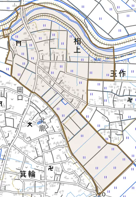 相上とその周辺の地図。町の範囲を重ねている