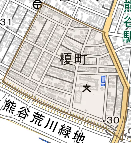 榎町とその周辺の地図。町の範囲を重ねている
