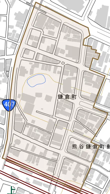 鎌倉町とその周辺の地図。町の範囲を重ねている