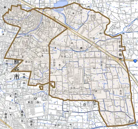 上之とその周辺の地図。町の範囲を重ねている