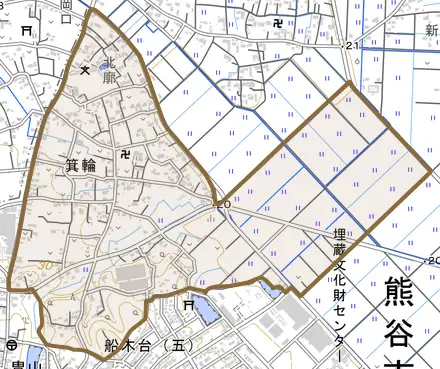 箕輪とその周辺の地図。町の範囲を重ねている