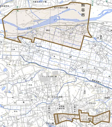押切とその周辺の地図。町の範囲を重ねている