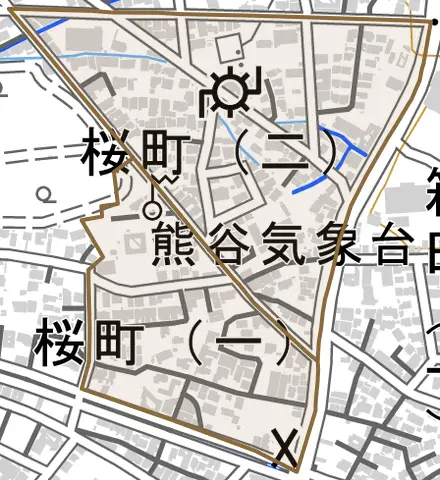 桜町とその周辺の地図。町の範囲を重ねている